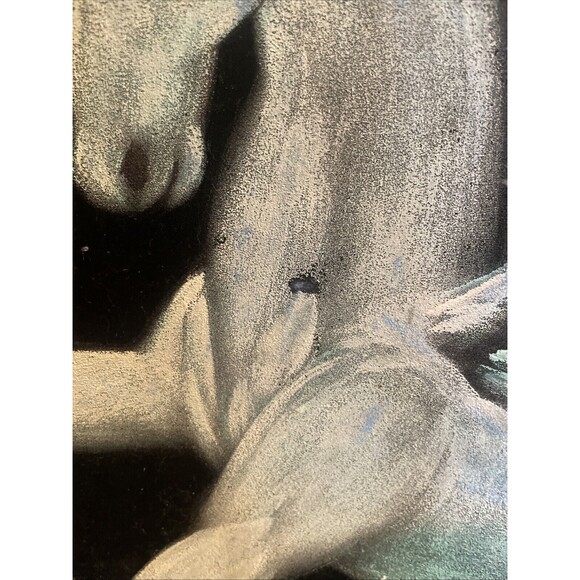 Fantasy unicorn Rainbow Velvet Painting 21 x27" Wood Frame Pegasus Signed - Picture 6 of 16